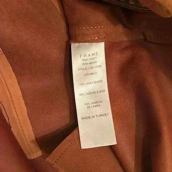 Frame Goat Leather Suede Mini Skirt Camel Snap sz 28 caramel O style LWLT0246 - Picture 7 of 10